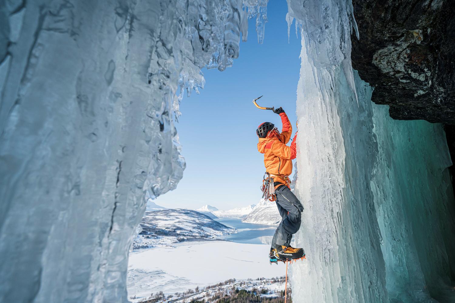Matthias Scherer Climbs Above Lavangen Fjord